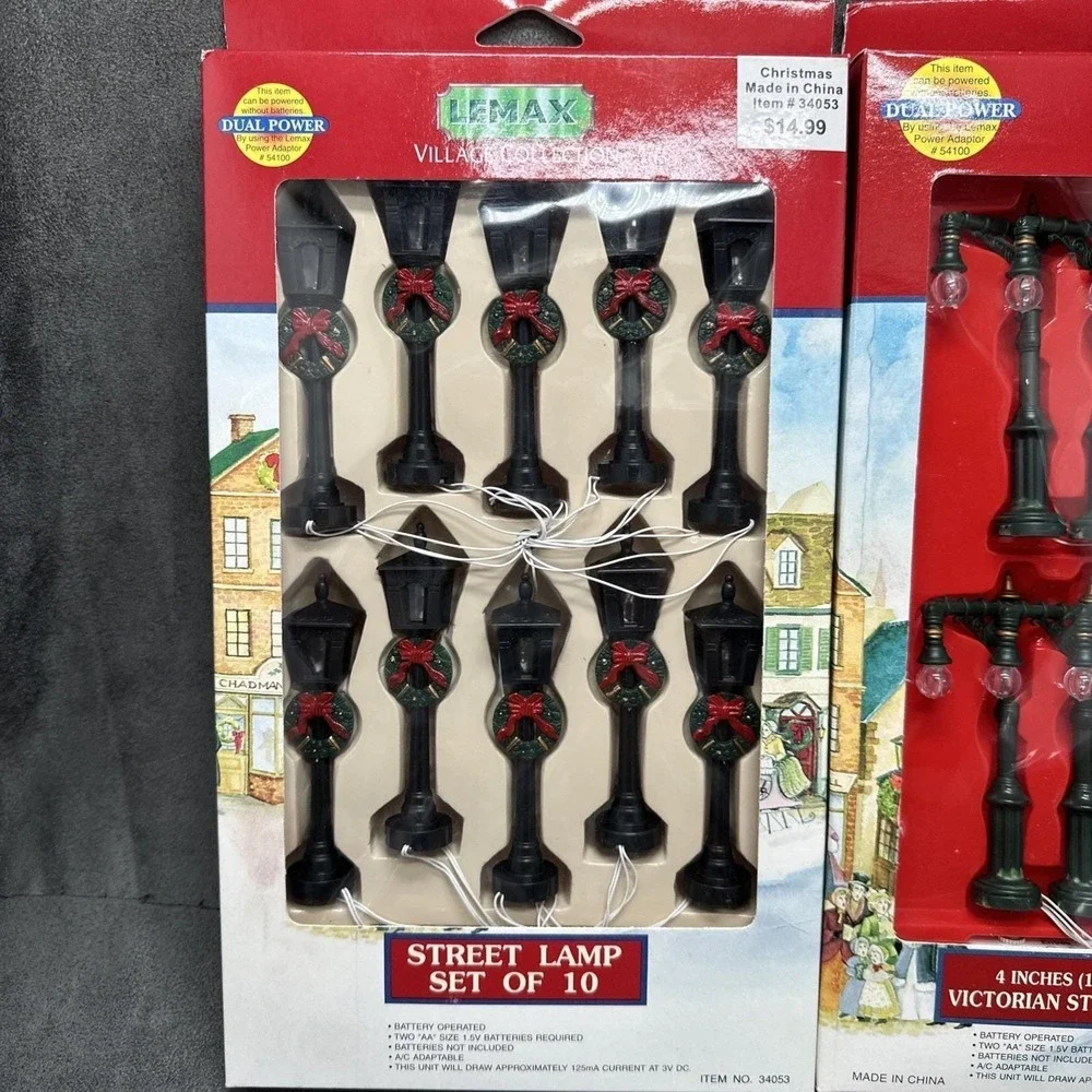 Vintage Lemax Village Collection VICTORIAN/WREATH STREET LAMPS 64122 & 34053